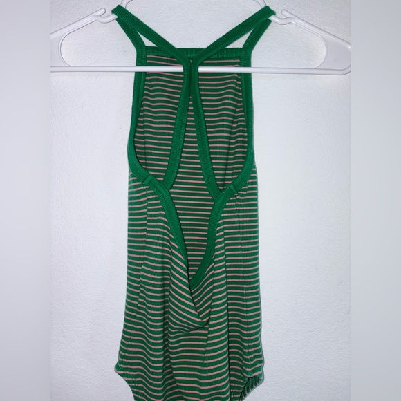 Zara Racerback Green Pink Stripe Bodysuit - Picture 5 of 9